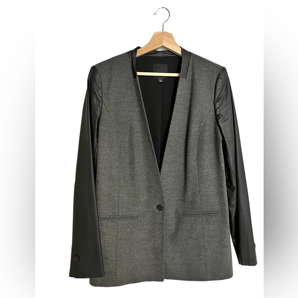Dark Grey Blazer with Faux Leather Sleeves